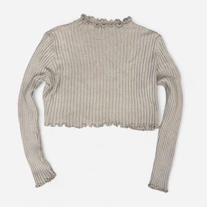 Ribbed Gray Long Sleeve Cropped Sweater